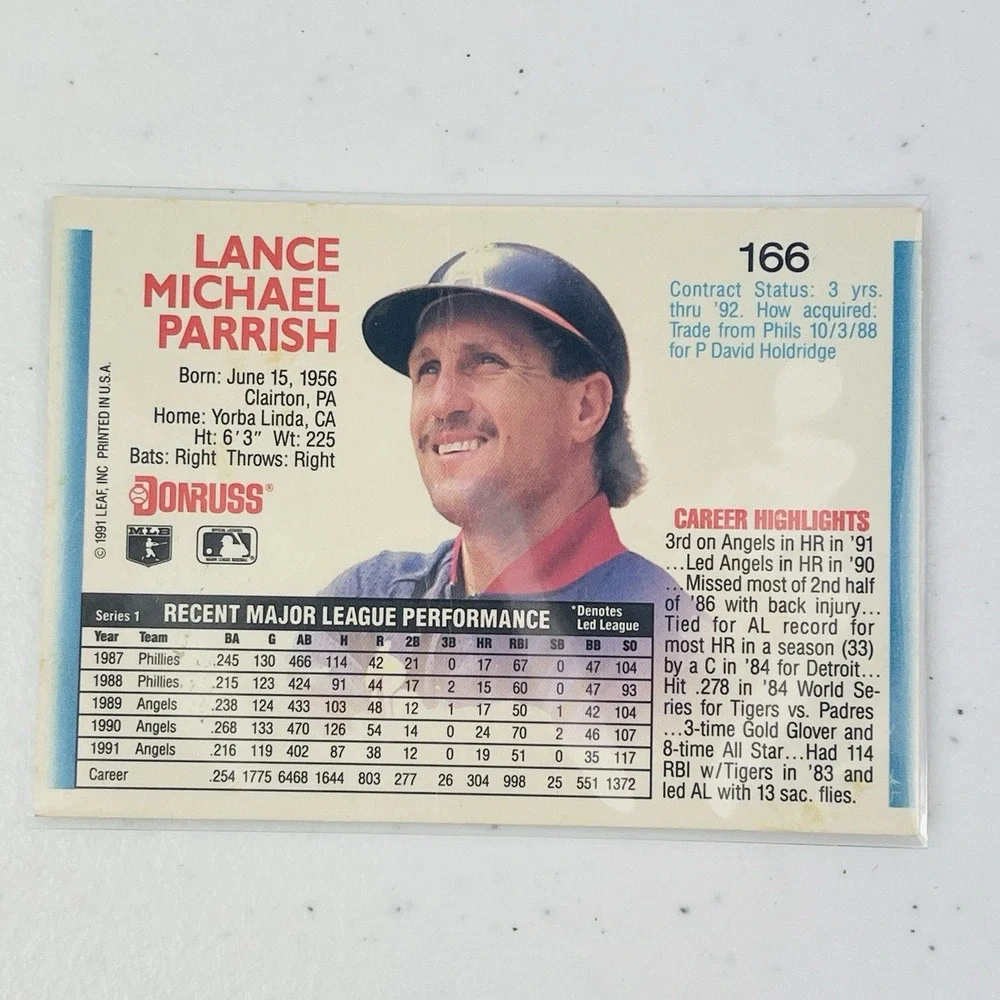 1992 Donruss Baseball Card 166 Lance Parrish Los Angeles Tigers MLB Trading Card